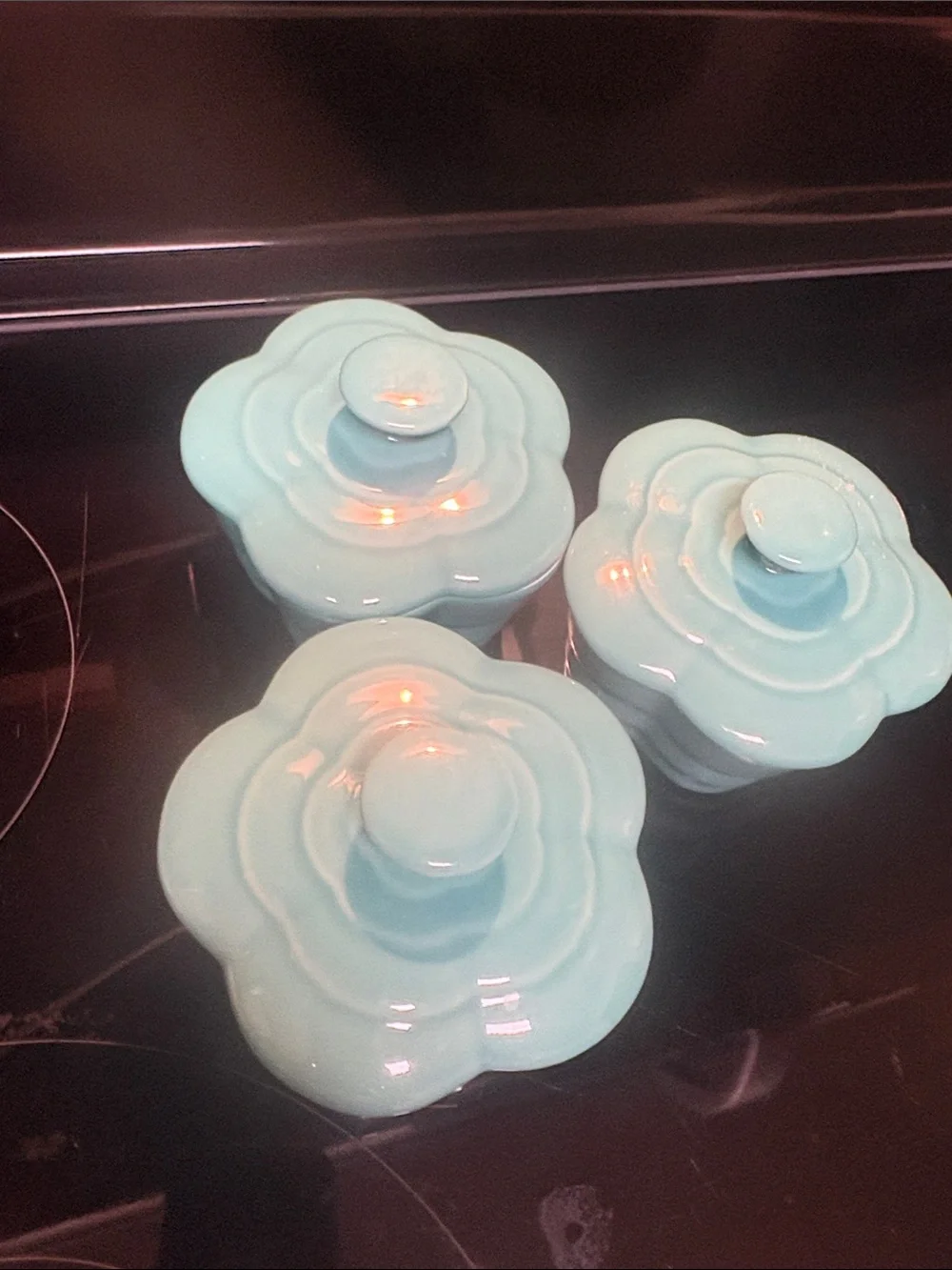 Pier 1 Light Blue Flower-Top Ceramic Trinket Pots - Set of 3